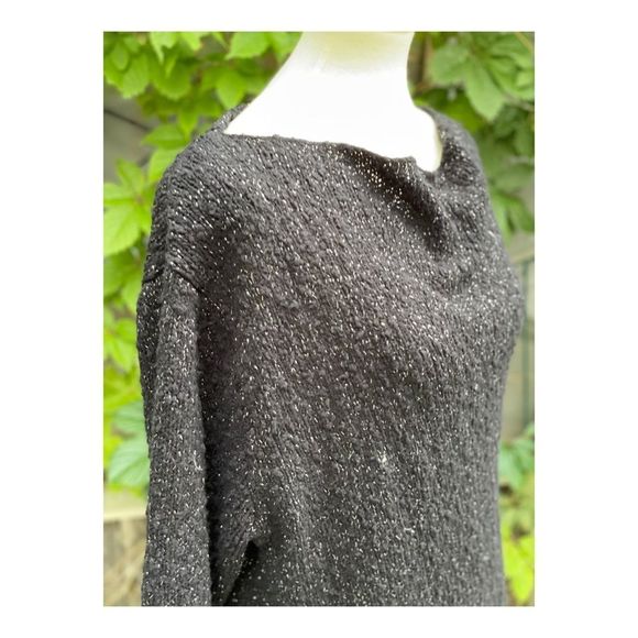 Vintage 80s Acrylic Boucle Knit Sweater Cowl Neck Black Silver Metallic sz 42 - Picture 5 of 9